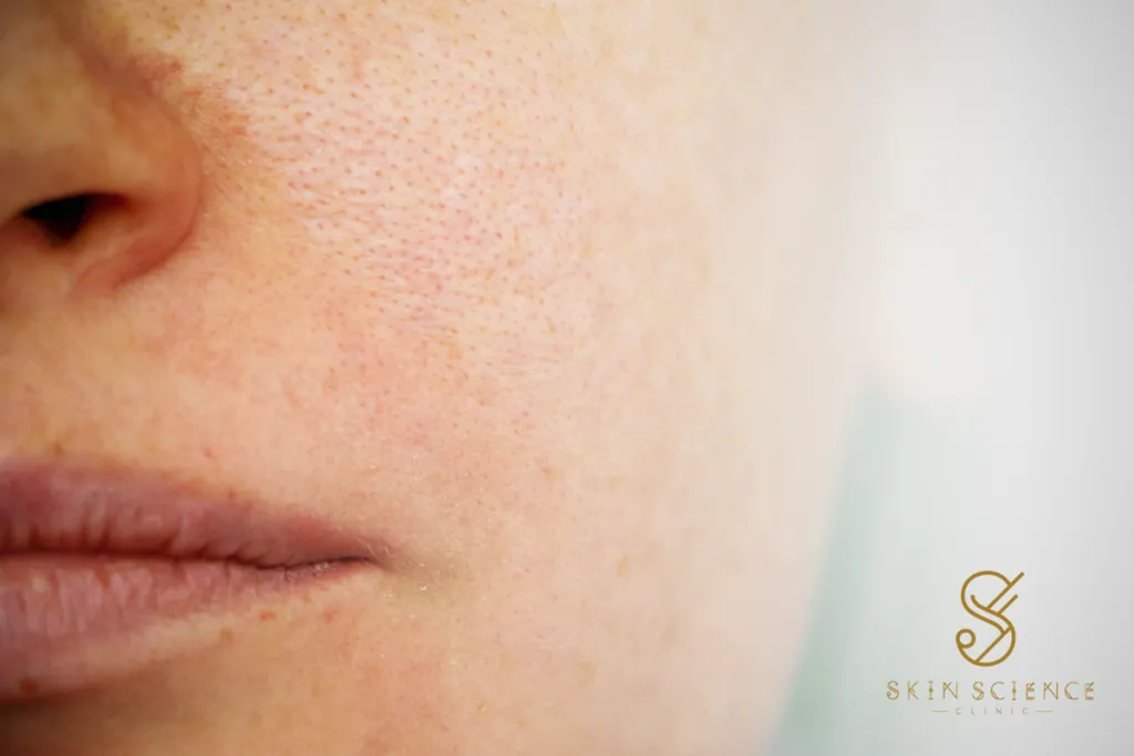 Close-up of open pores on the skin's surface