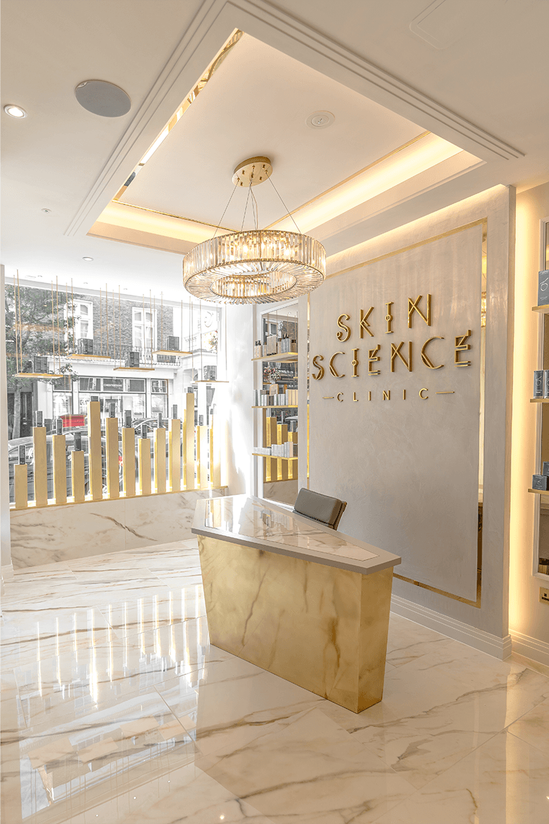 The entrance and reception desk at Skin Science Clinic, Connaught Street