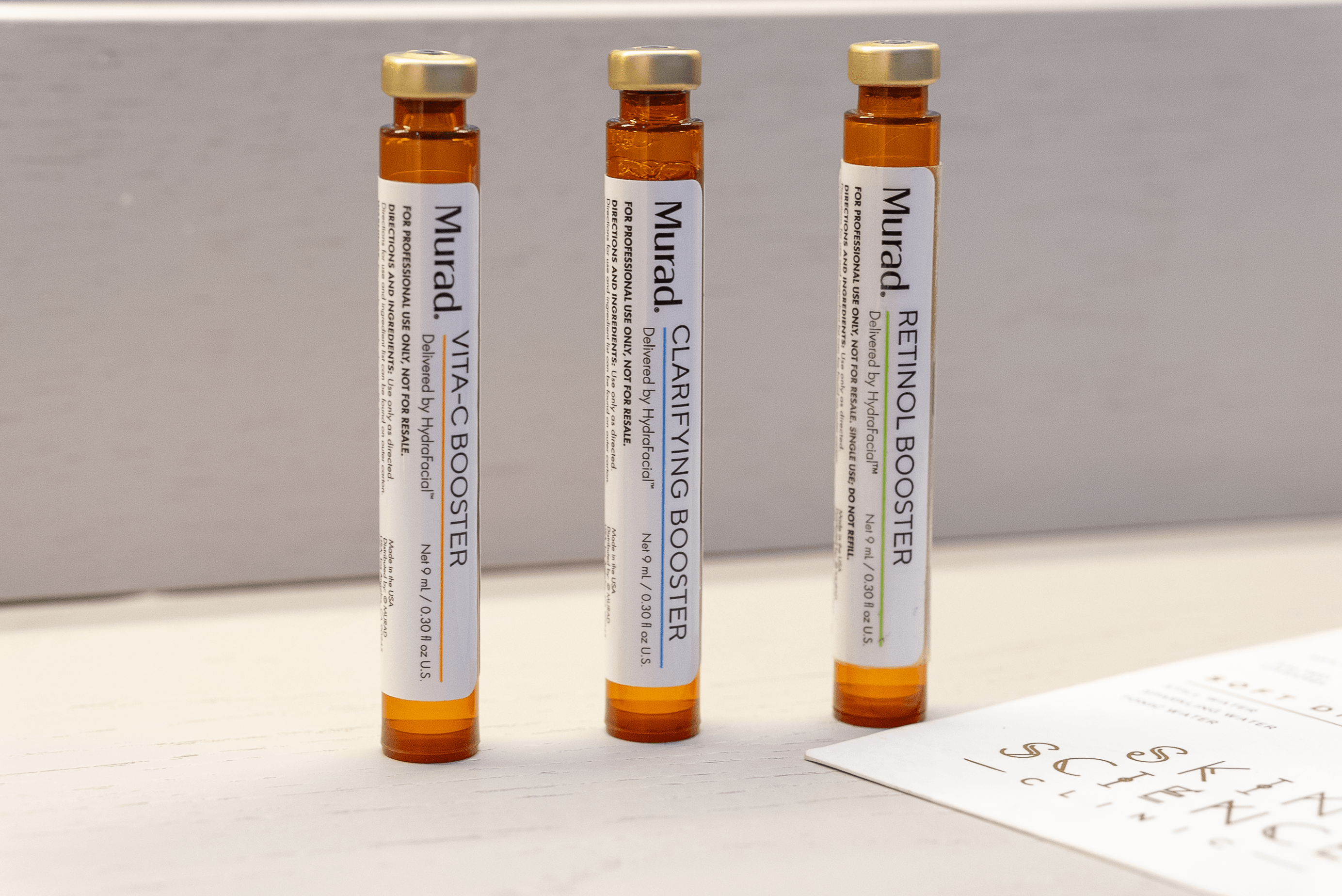 Murad booster vials on a treatment trolley at Skin Science Clinic London