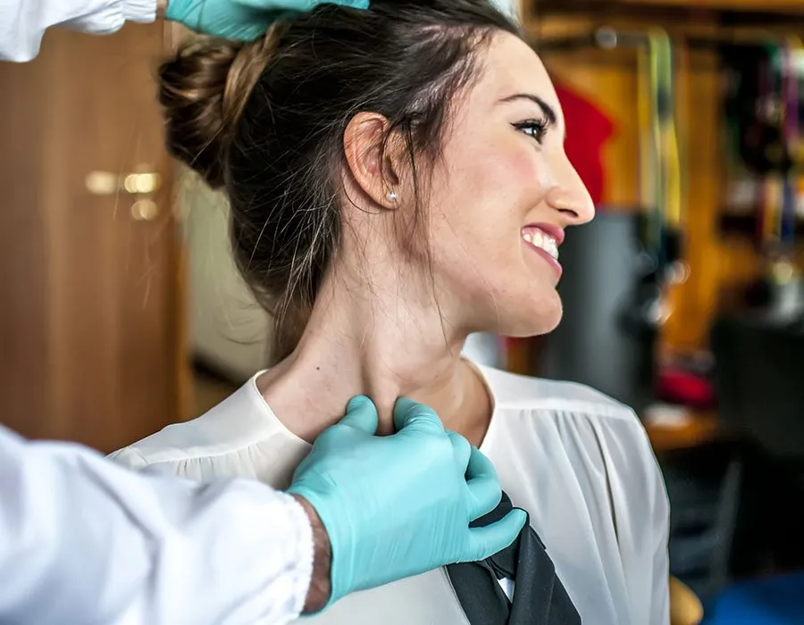 Woman about to have a Nefertiti treatment at Skin Science Clinic in London