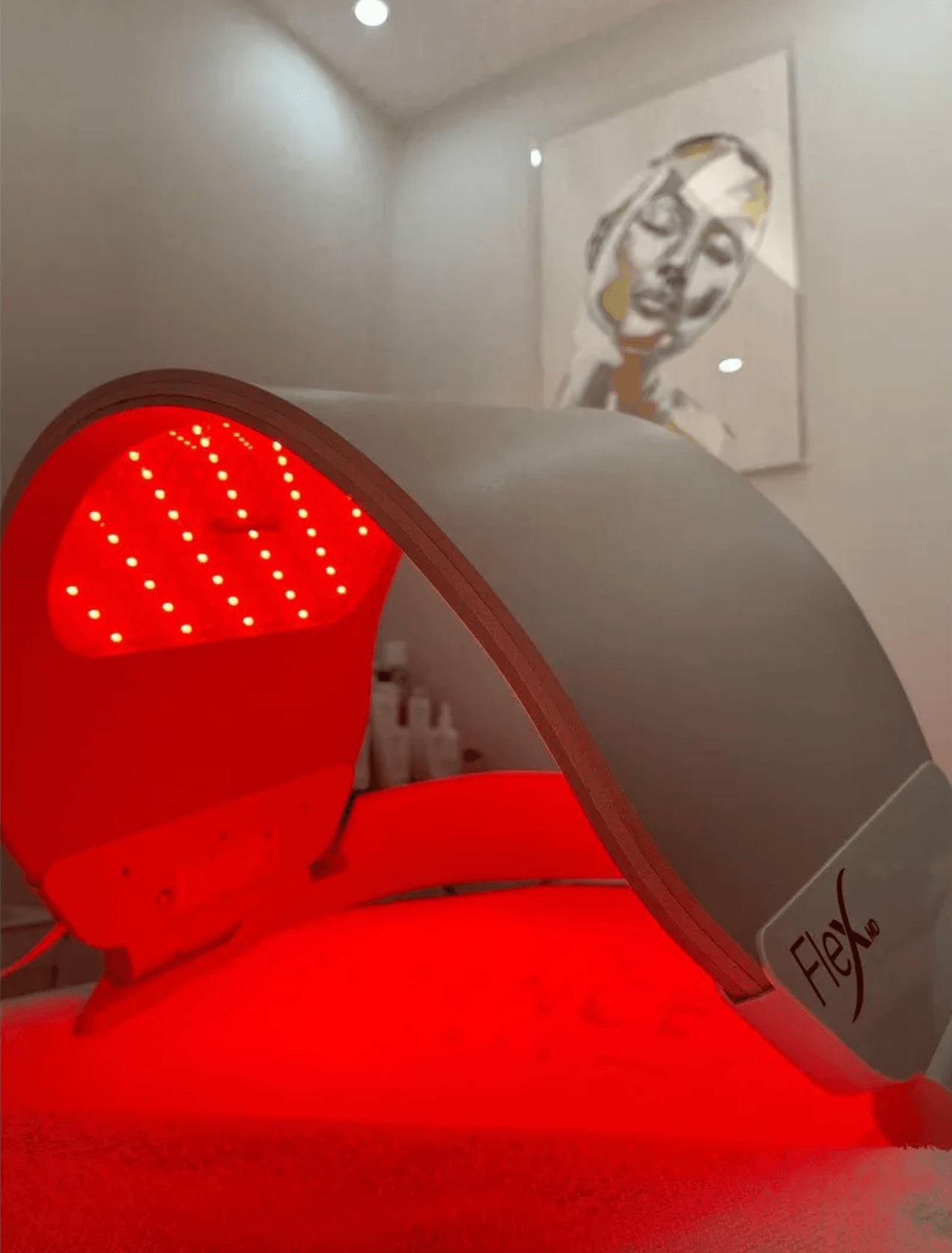 The phototherapy machine on red light at Skin Science Clinic in London