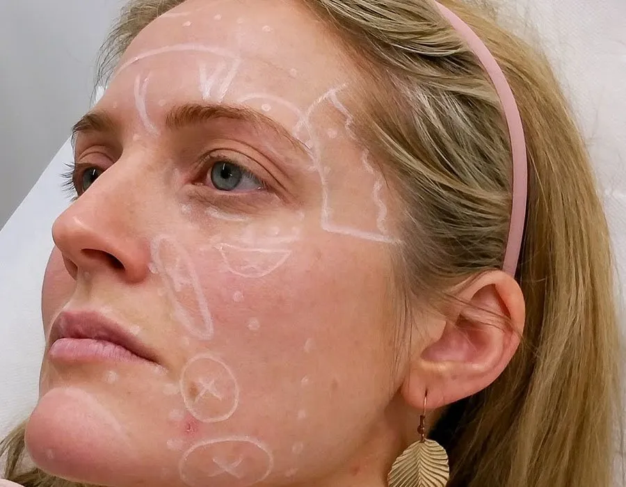 Dermal filler planning on a female patient at Skin Science Clinic